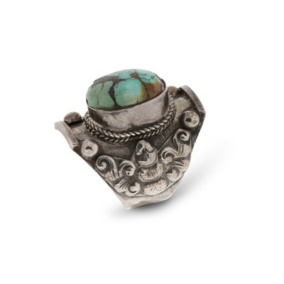 Lot 245 - Tibetan Sterling Silver and Turquoise Ring