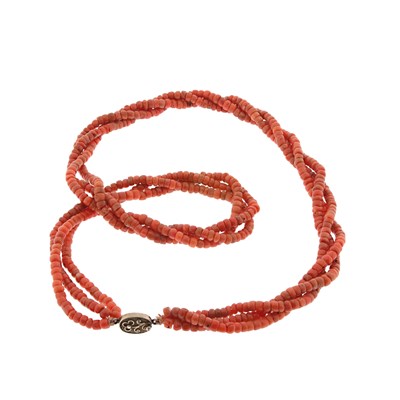 Lot 230 - Three Strand Coral Necklace with Gold Clasp