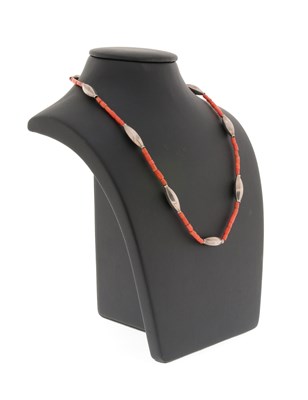 Lot 228 - Coral and Silver Bead Necklace