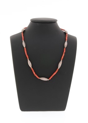 Lot 228 - Coral and Silver Bead Necklace