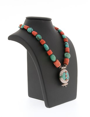 Lot 237 - Tibetan Coral and Turquoise Necklace