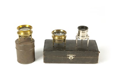 Lot 145 - Three Short Brass Tripod Microscopes, 19th century and later.