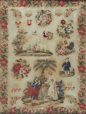 Lot 5701 - Engeland, 19e-eeuwse borduurdoek in lijst.