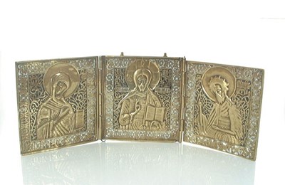 Lot 5736 - Rusland, bronzen drieluik ikoon, "Deësis"