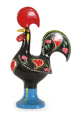 Lot 62 - Veelkleurige en handbeschilderde metalen haan