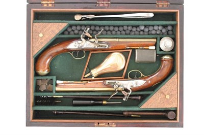 Lot 54 - A Cased Pair of English Flintlock Pistols, circa 1800