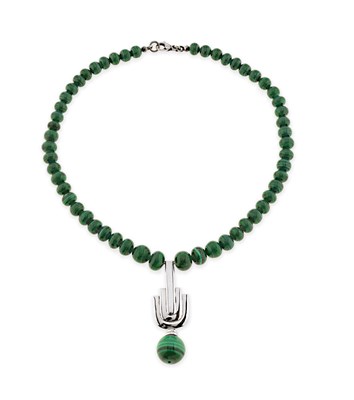 Lot 528 - Malachite Necklace with Silver 'Art Deco' pendant