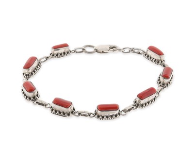Lot 594 - Silver Bracelet set with Red Coral