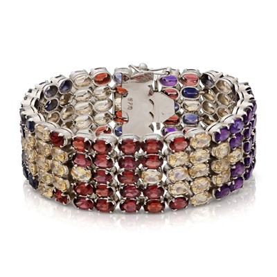Lot 636 - Silver Bracelet set with Multi-Colored Gemstones