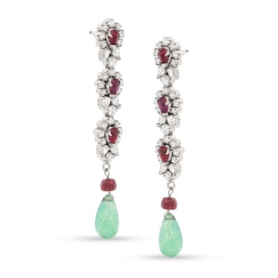 Lot 31 - Silver Ear Hangers with Crystals, Rubies and Tourmalin