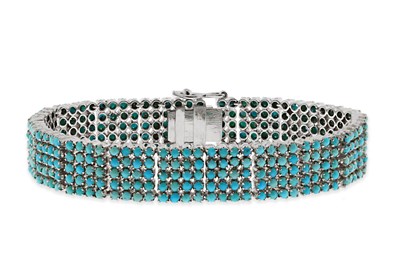 Lot 132 - 5 Rows Silver Eternity Bracelet set with Turquoise