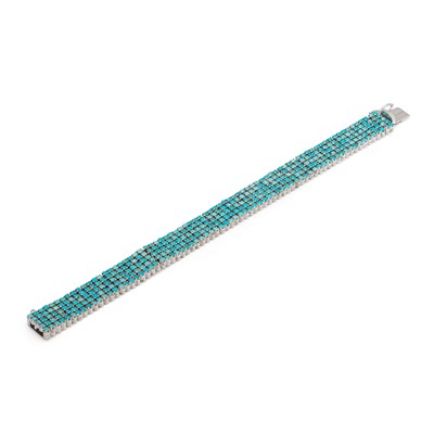 Lot 132 - 5 Rows Silver Eternity Bracelet set with Turquoise