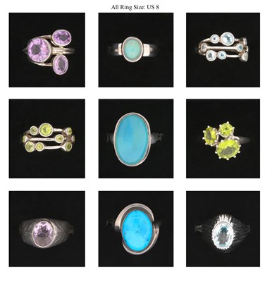 Lot 209 - Nine Silver Rings all set with Mineral and Gem Stones