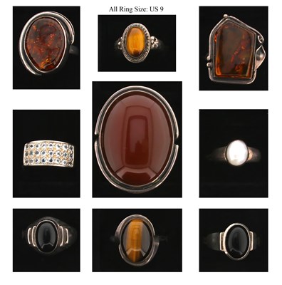 Lot 210 - Nine Silver Rings all set with Mineral and Gem Stones