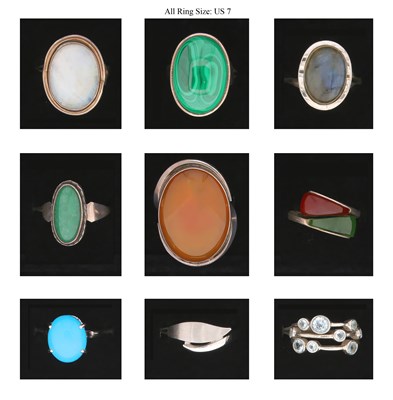 Lot 211 - Nine Silver Rings all set with Mineral and Gem Stones