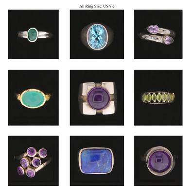 Lot 212 - Nine Silver Rings all set with Mineral and Gem Stones