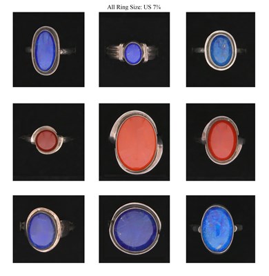 Lot 215 - Nine Silver Rings all set with Mineral and Gem Stones