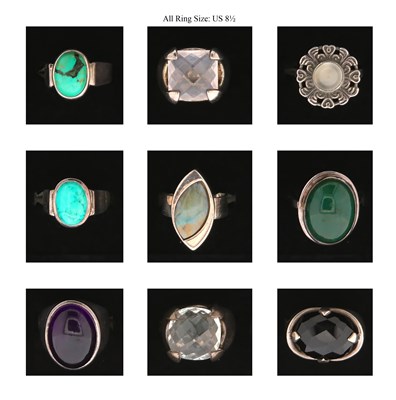 Lot 220 - Nine Silver Rings all set with Mineral and Gem Stones