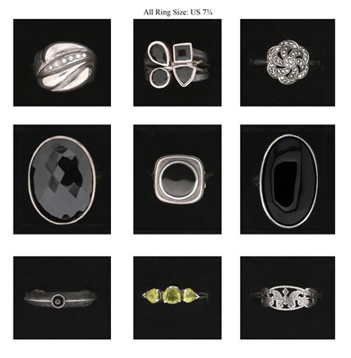 Lot 221 - Nine Silver Rings some set with Mineral and Gem Stones