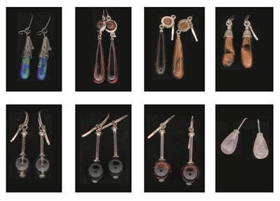 Lot 652 - Eight Pairs of Silver Ear Pendants with Minerals and Gem Stones