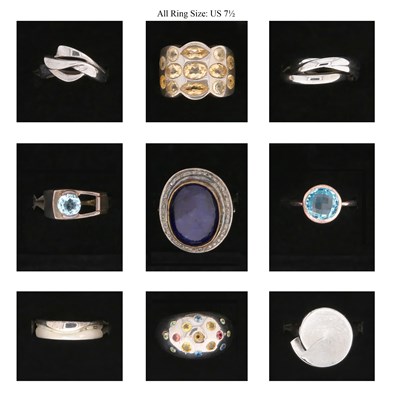 Lot 228 - Nine Silver Rings all set with Mineral and Gem Stones