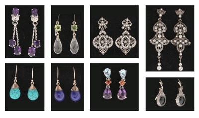 Lot 644 - Eight Pairs of Silver Ear Pendants with Minerals and Gem Stones