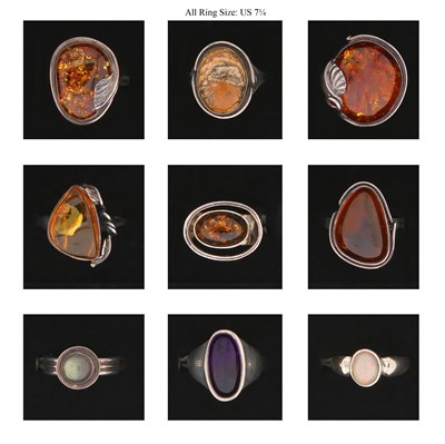 Lot 690 - Nine Silver Rings all set with Mineral and Gem Stones