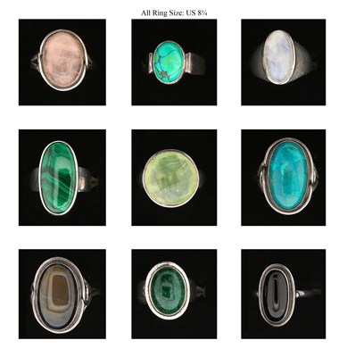 Lot 691 - Nine Silver Rings all set with Mineral and Gem Stones