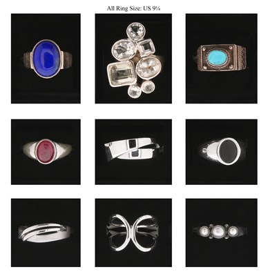 Lot 692 - Nine Silver Rings all set with Mineral and Gem Stones
