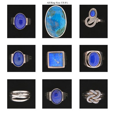 Lot 694 - Nine Silver Rings all set with Mineral and Gem Stones