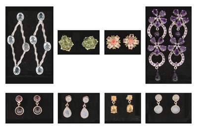 Lot 695 - Nine Pairs of Silver Ear Studs and Ear Pendants with Minerals and Gem Stones