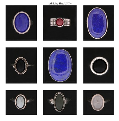 Lot 699 - Nine Silver Rings all set with Mineral and Gem Stones