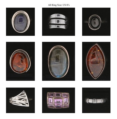 Lot 700 - Nine Silver Rings all set with Mineral and Gem Stones