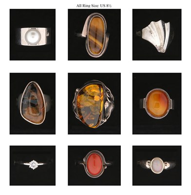 Lot 701 - Nine Silver Rings all set with Mineral and Gem Stones