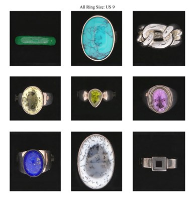 Lot 702 - Nine Silver Rings all set with Mineral and Gem Stones