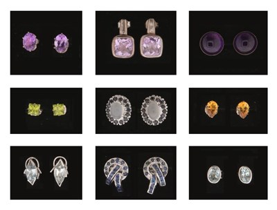 Lot 703 - Nine Pairs of Silver Ear Studs with Minerals and Gem Stones