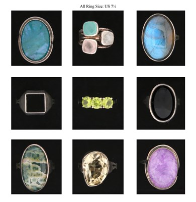 Lot 705 - Nine Silver Rings all set with Mineral and Gem Stones