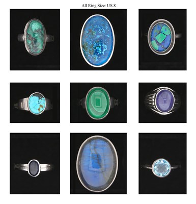 Lot 708 - Nine Silver Rings all set with Mineral and Gem Stones