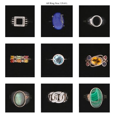 Lot 709 - Nine Silver Rings all set with Mineral and Gem Stones