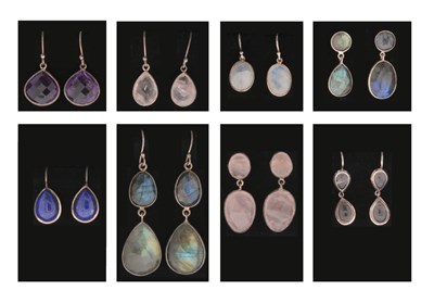 Lot 710 - Eight Pairs of Silver Ear Pendants with Minerals and Gem Stones