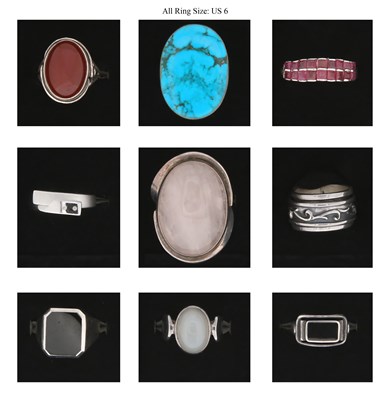 Lot 712 - Nine Silver Rings all set with Mineral and Gem Stones
