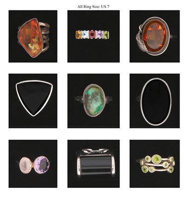 Lot 713 - Nine Silver Rings all set with Mineral and Gem Stones