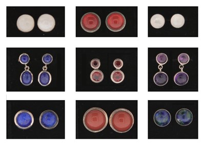Lot 714 - Nine Pairs of Silver Ear Studs with Minerals and Gem Stones