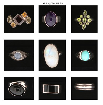 Lot 716 - Nine Silver Rings all set with Mineral and Gem Stones