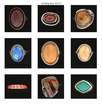 Lot 717 - Nine Silver Rings all set with Mineral and Gem Stones