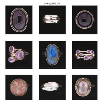 Lot 719 - Nine Silver Rings all set with Mineral and Gem Stones