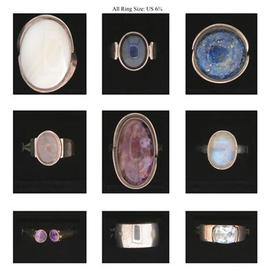 Lot 721 - Nine Silver Rings all set with Mineral and Gem Stones