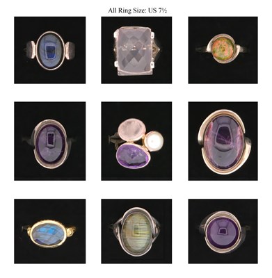 Lot 722 - Nine Silver Rings all set with Mineral and Gem Stones