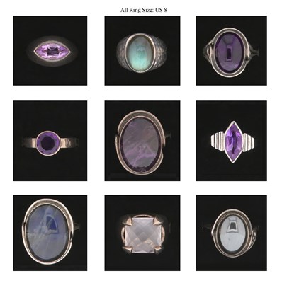 Lot 723 - Nine Silver Rings all set with Mineral and Gem Stones