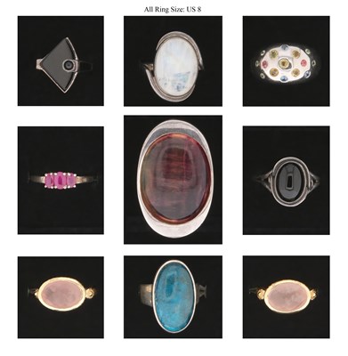 Lot 724 - Nine Silver Rings all set with Mineral and Gem Stones